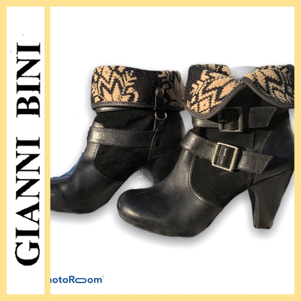 GIANNI BINI Black Leather Ankle Boots Size 8/8.5